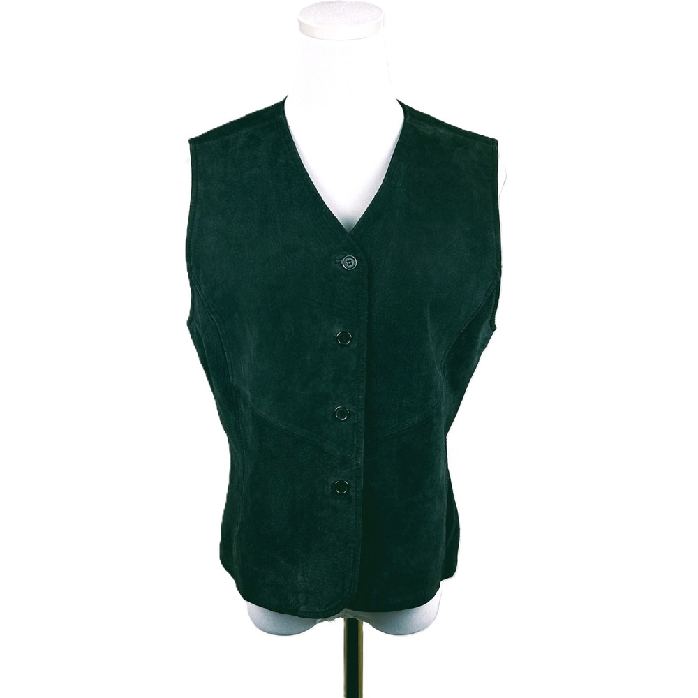 Outbrook Suede Leather Vest Women Medium Black Button Front Lined Western Boho‎